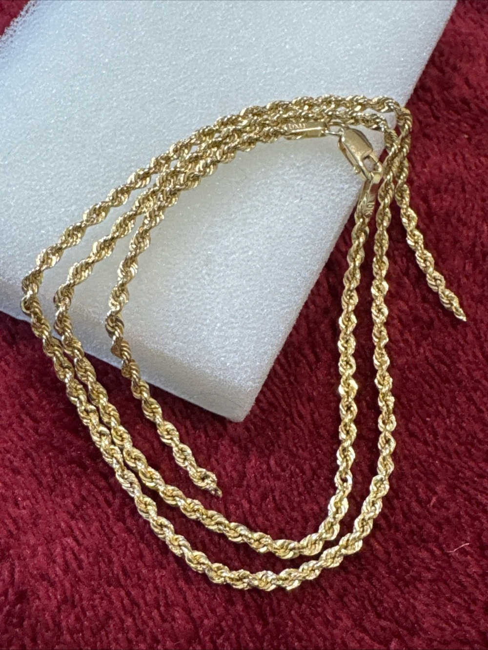 10K Yellow Gold Rope Chain 16” 2mm 1.4g Broken Needs Solder Lobster Clasp